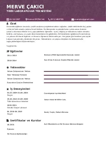 Laboratuvar Teknisyeni Cv Örnekleri cv indir